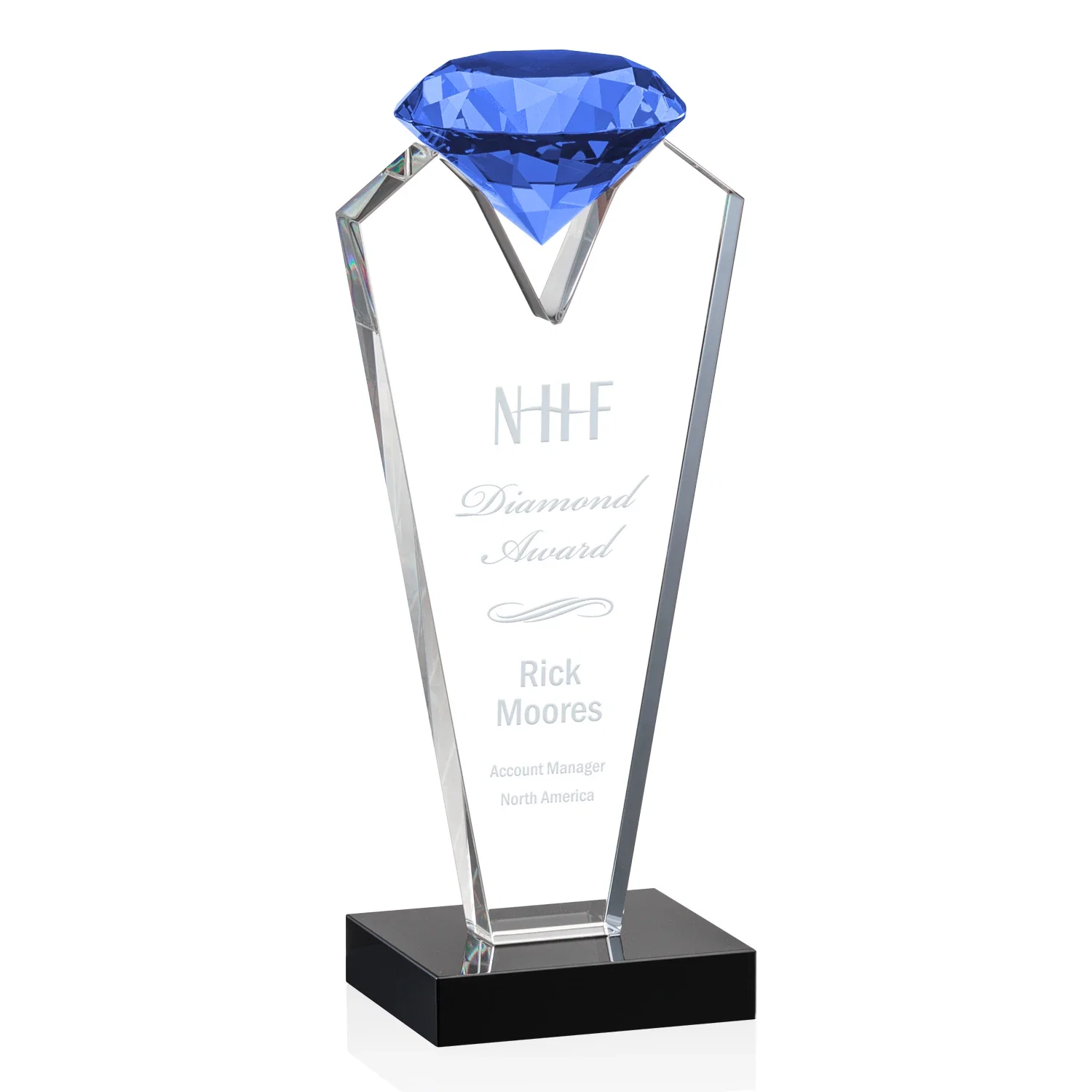Custom Optical Crystal Gemstone Award on an Ebony Base for sales achievement awards