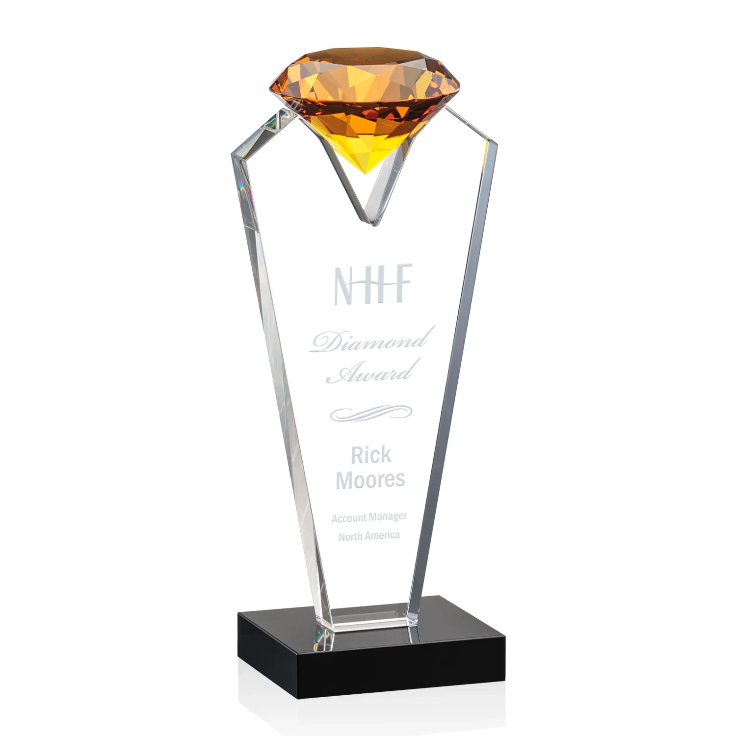 Custom Optical Crystal Gemstone Award on an Ebony Base for donor appreciation