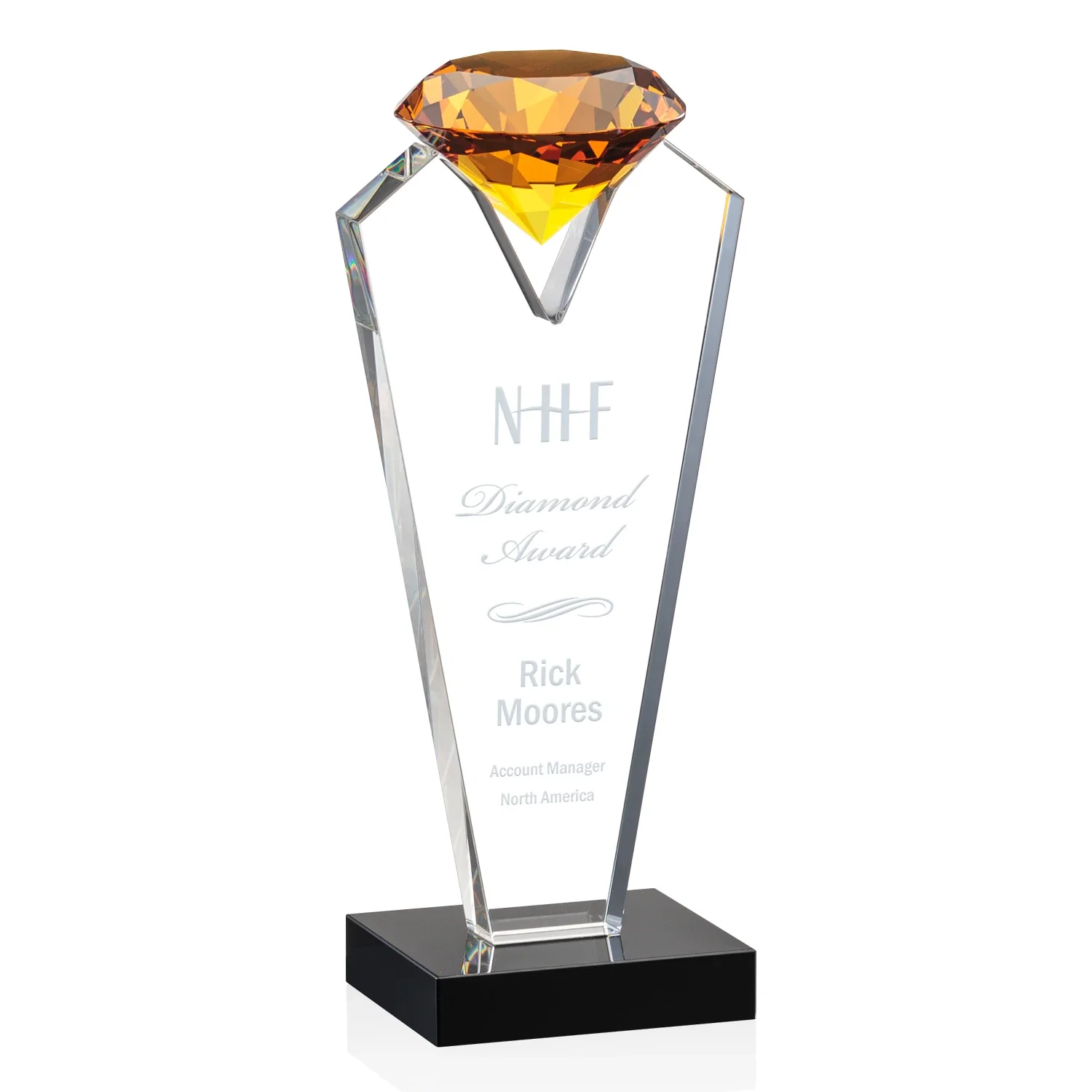 Custom Optical Crystal Gemstone Award on an Ebony Base for graduation ceremonies