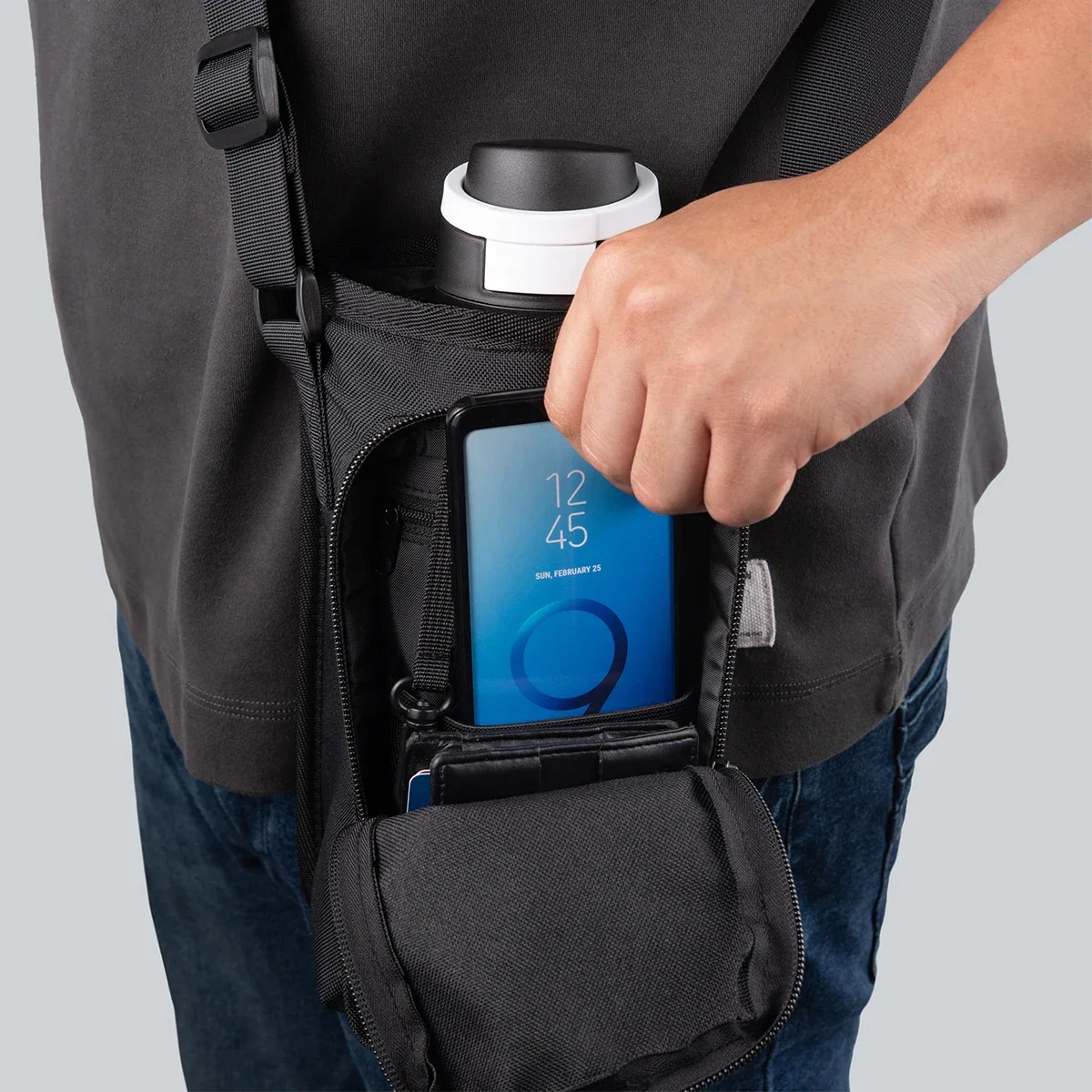 Water bottle slipped inside the narrow carrier