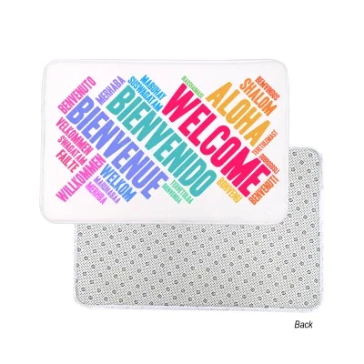 Rectangular entryway mat laid flat with a printed surface