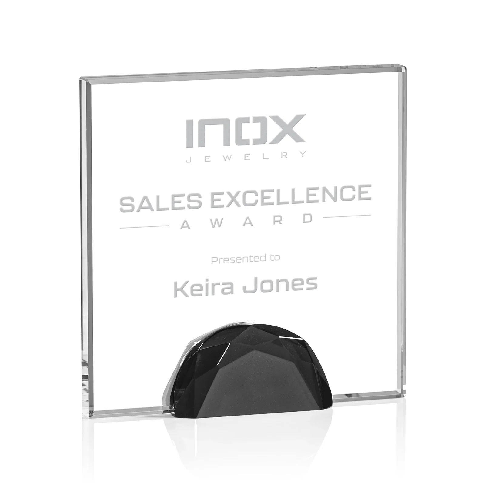 Custom Starfire Crystal Award Flanked by Amber Gemstone Diamonds for dealer and partner awards