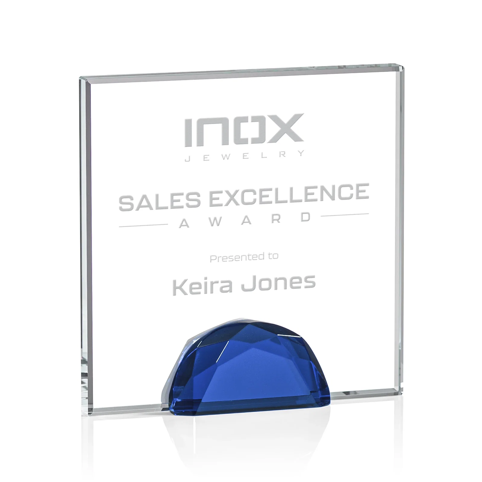 Personalized Starfire Crystal Award Flanked by Amber Gemstone Diamonds for service anniversary gifts