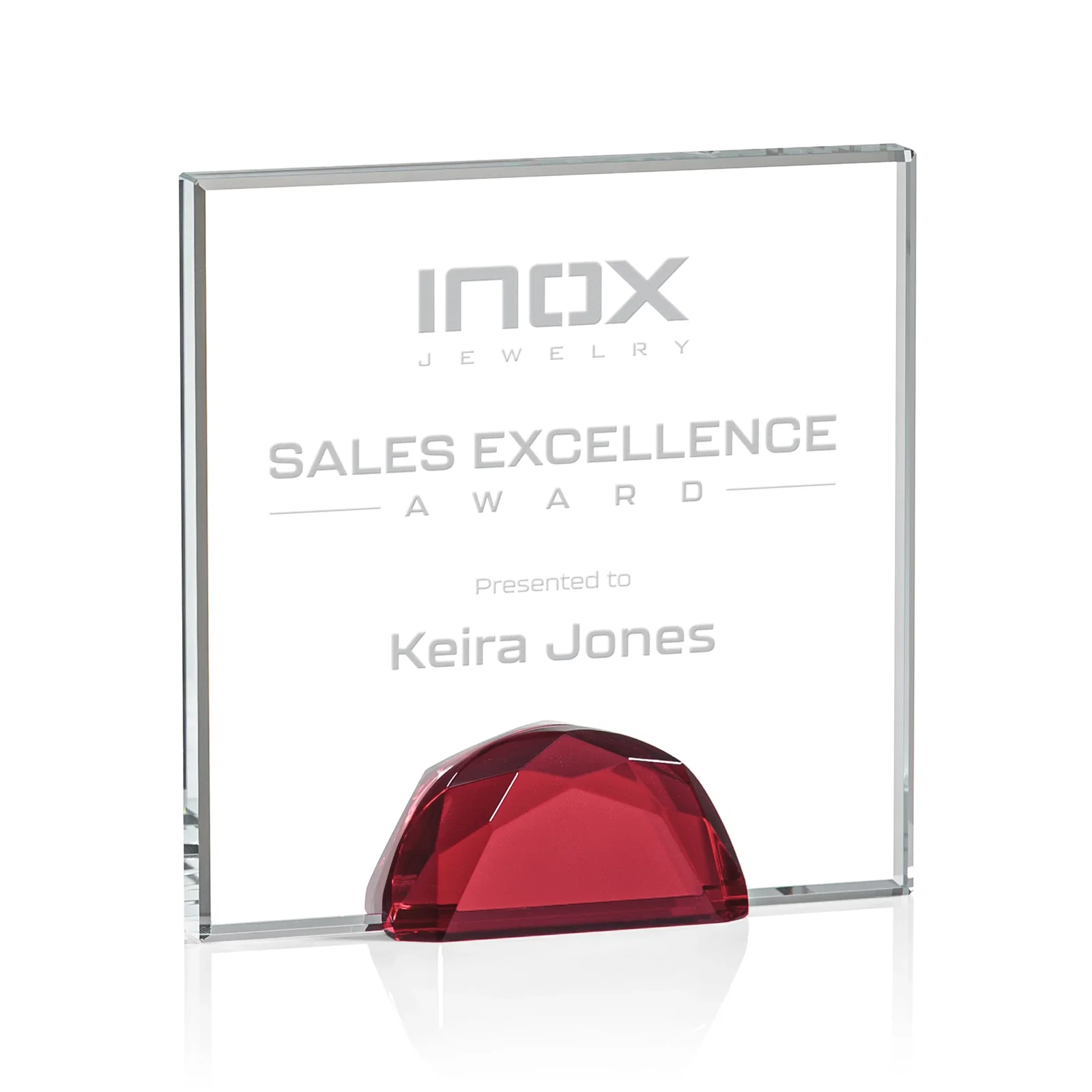Personalized Starfire Crystal Award Flanked by Amber Gemstone Diamonds for donor appreciation