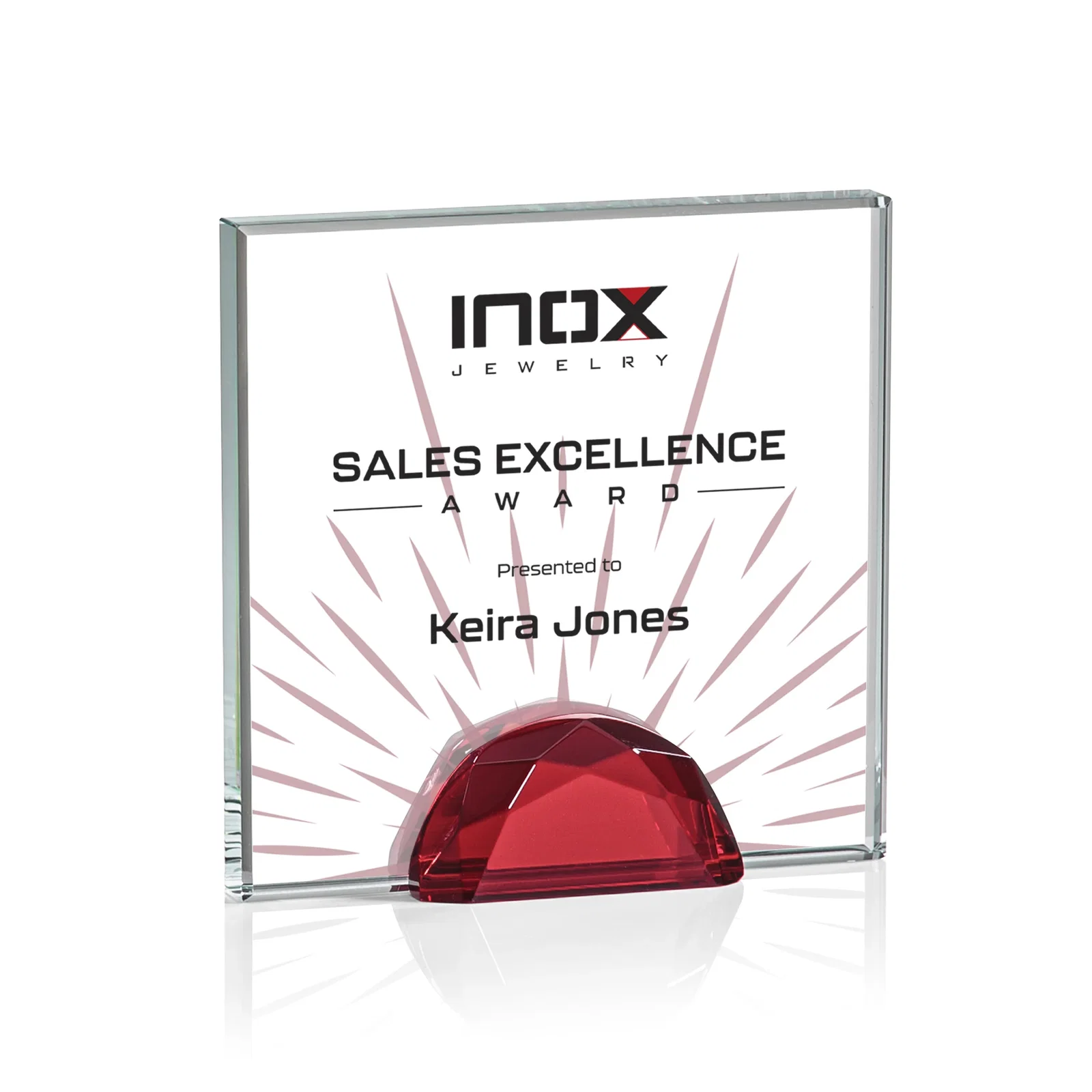 Branded Starfire Crystal Award Flanked by Amber Gemstone Diamonds for team milestone celebrations