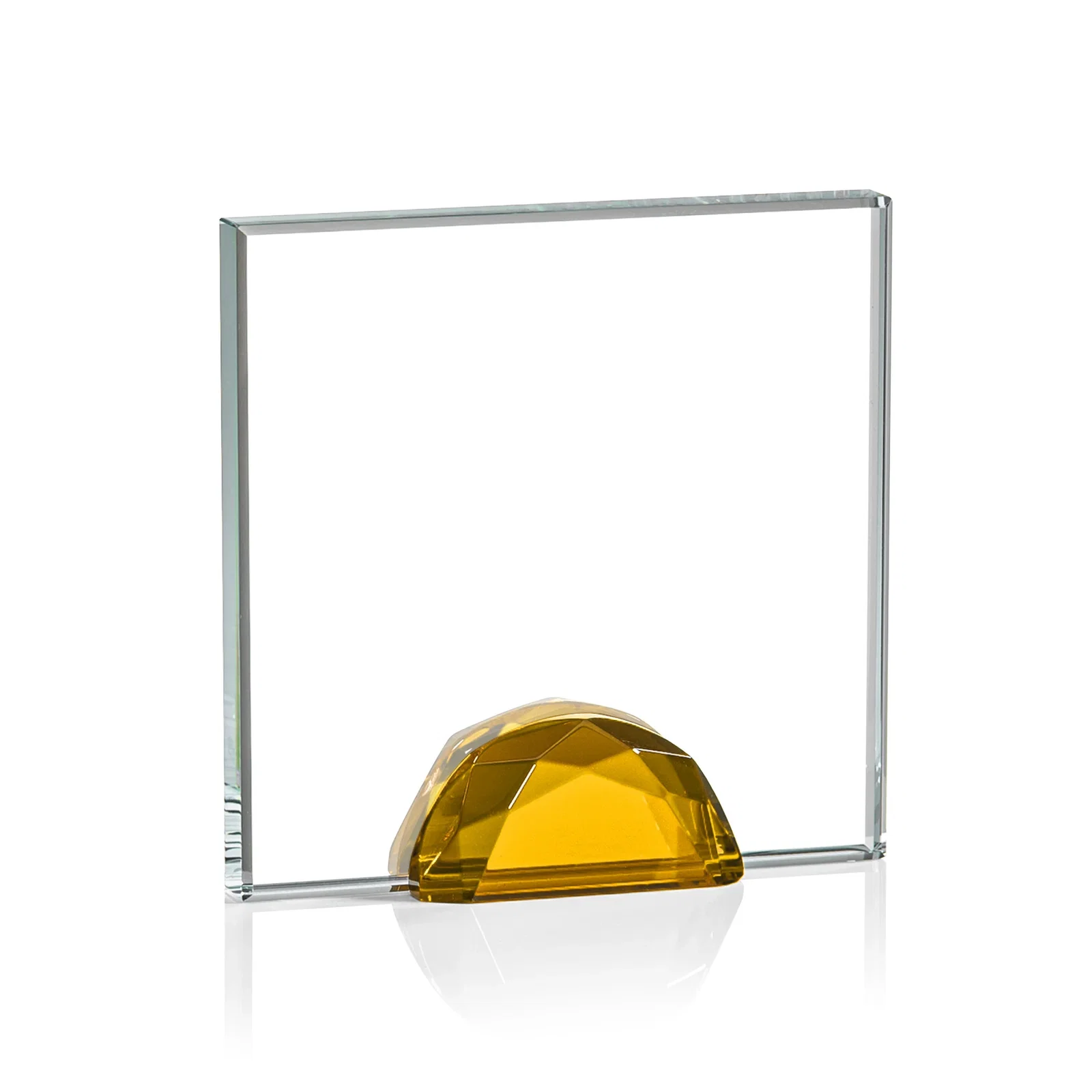 Custom printed Starfire Crystal Award Flanked by Amber Gemstone Diamonds for employee recognition