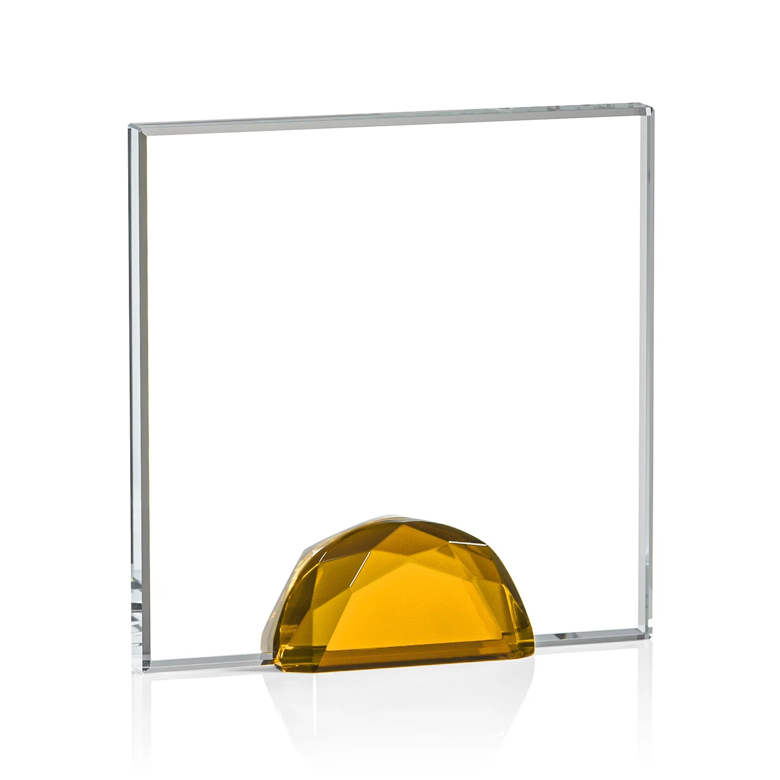 Custom printed Starfire Crystal Award Flanked by Amber Gemstone Diamonds for corporate award ceremonies