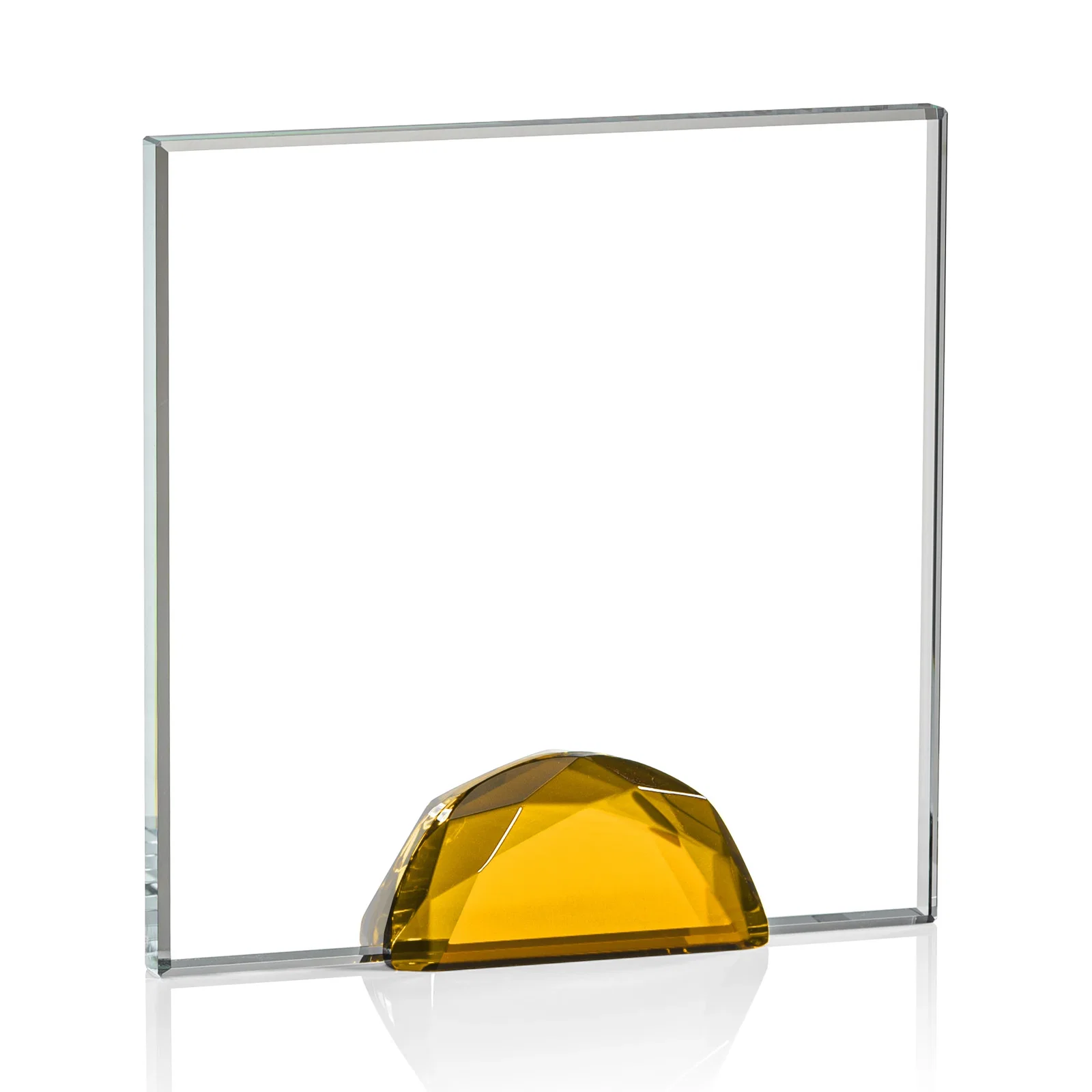 Custom printed Starfire Crystal Award Flanked by Amber Gemstone Diamonds for service anniversary gifts