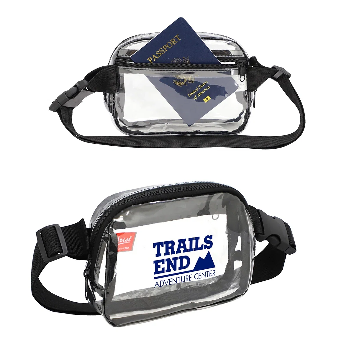Custom Envoy Clear PVC Waist Bag, front view of the branded transparent waist bag