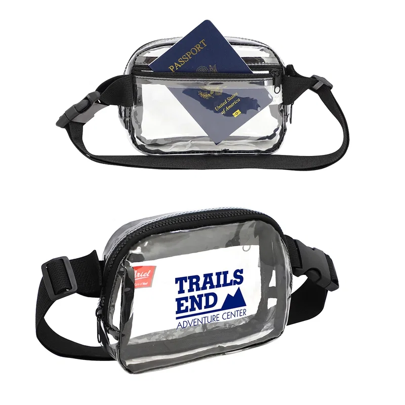 Custom Envoy Clear PVC Waist Bag, front view of the branded transparent waist bag