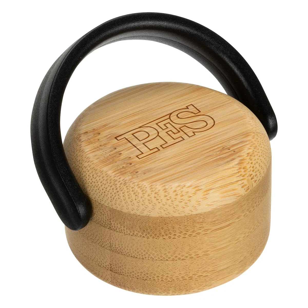 Close-up of the Eos bottle's bamboo lid and glass neck detail
