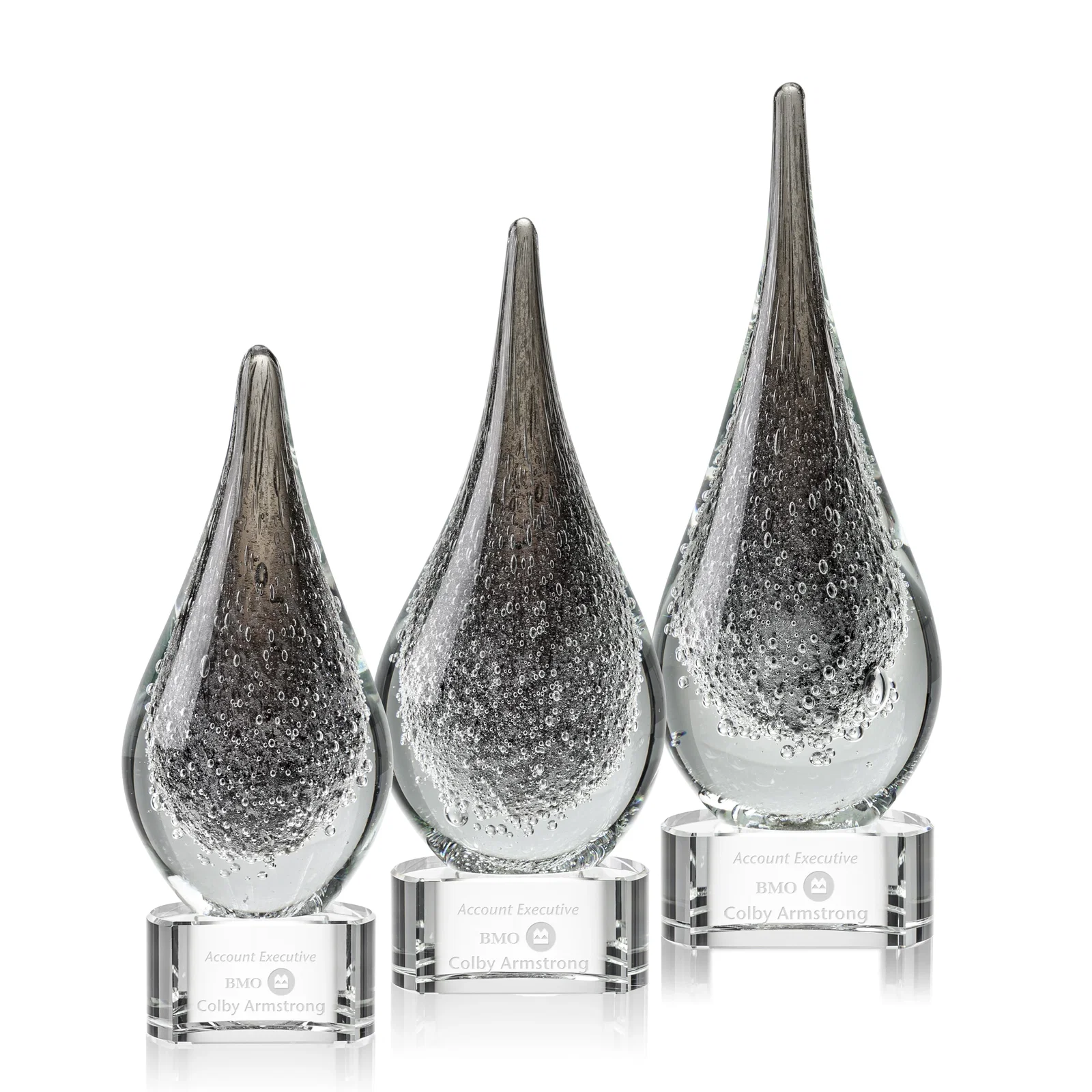 Custom Glass Teardrop Award in Black or Clear for employee recognition