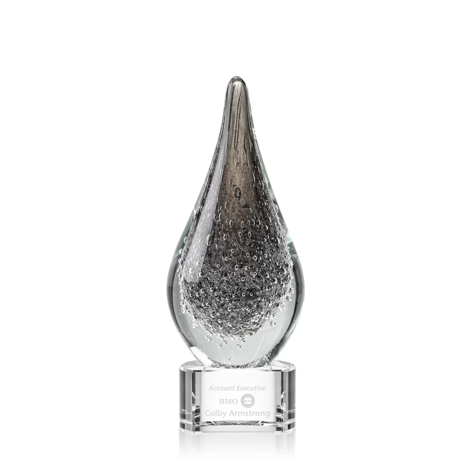Custom Glass Teardrop Award in Black or Clear for corporate award ceremonies