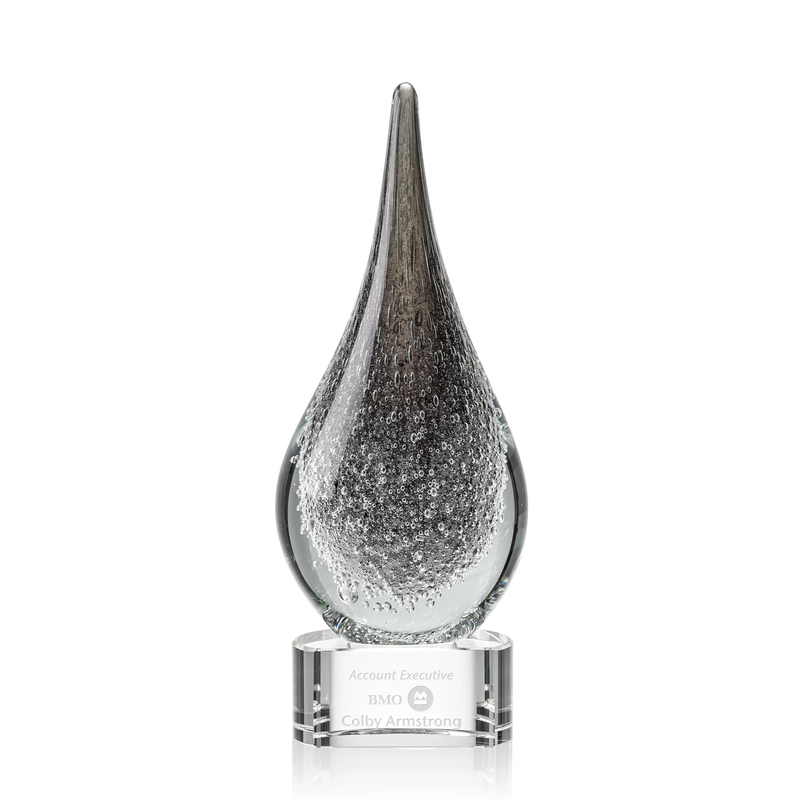 Custom Glass Teardrop Award in Black or Clear for service anniversary gifts