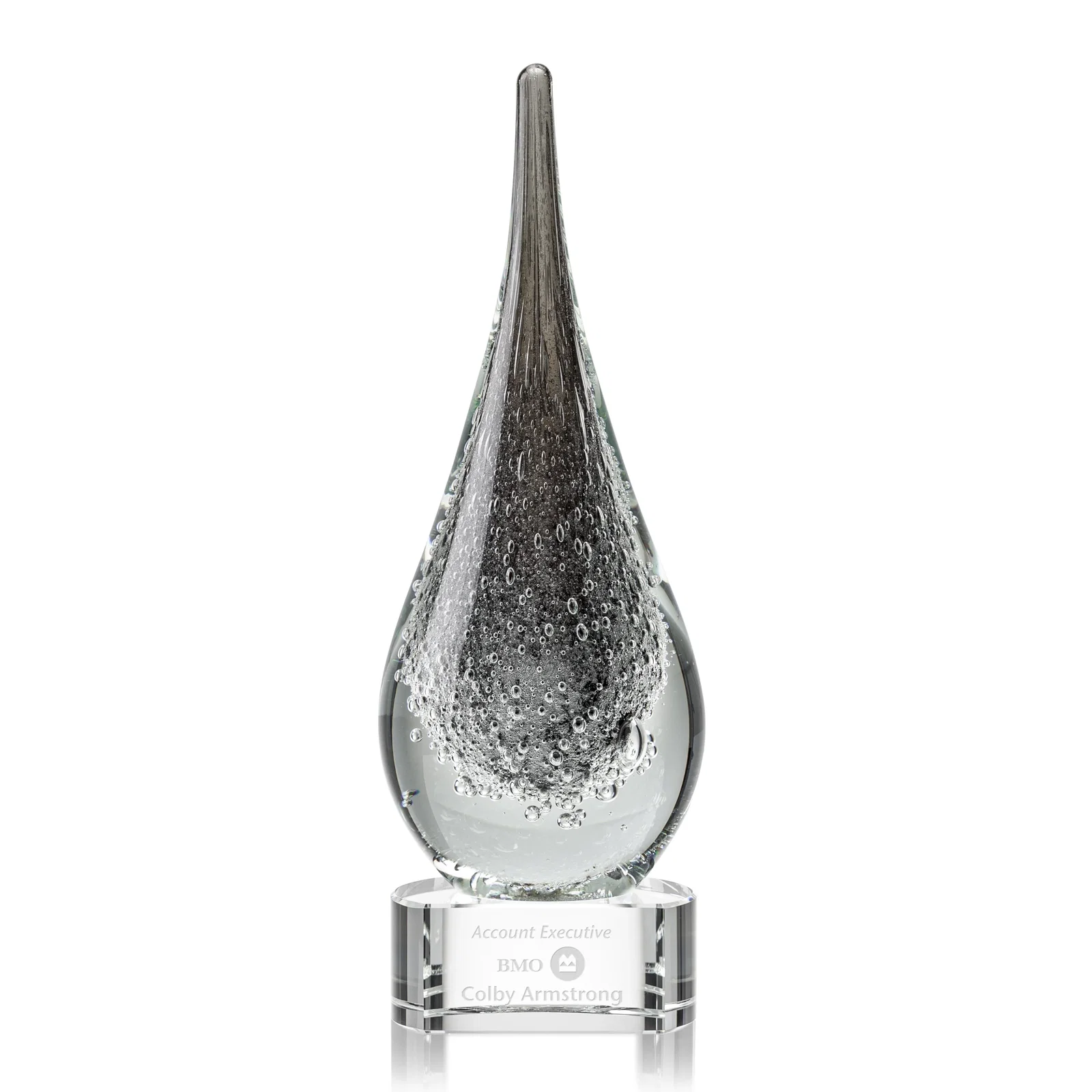 Custom Glass Teardrop Award in Black or Clear for sales achievement awards