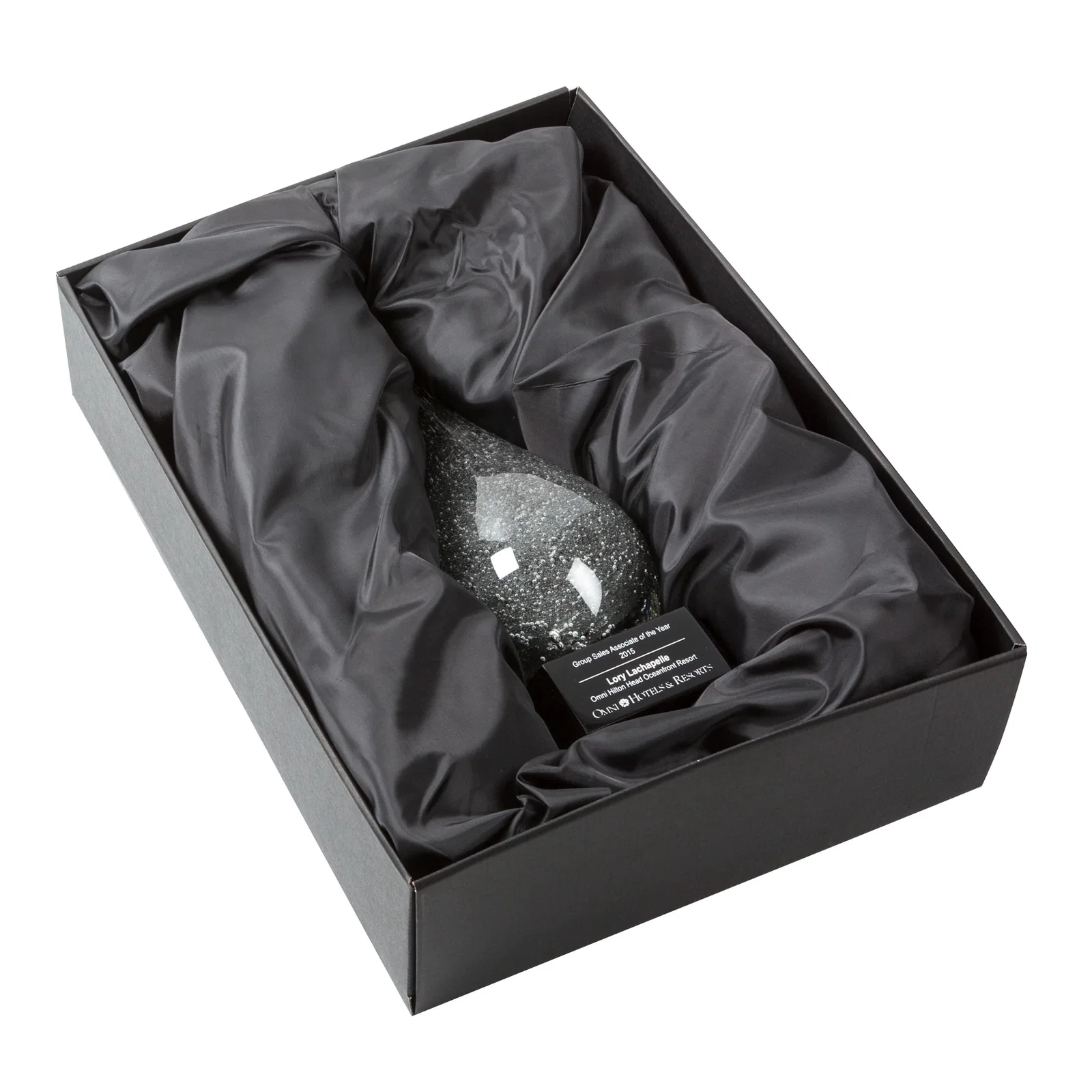 Custom Glass Teardrop Award in Black or Clear for retirement presentations