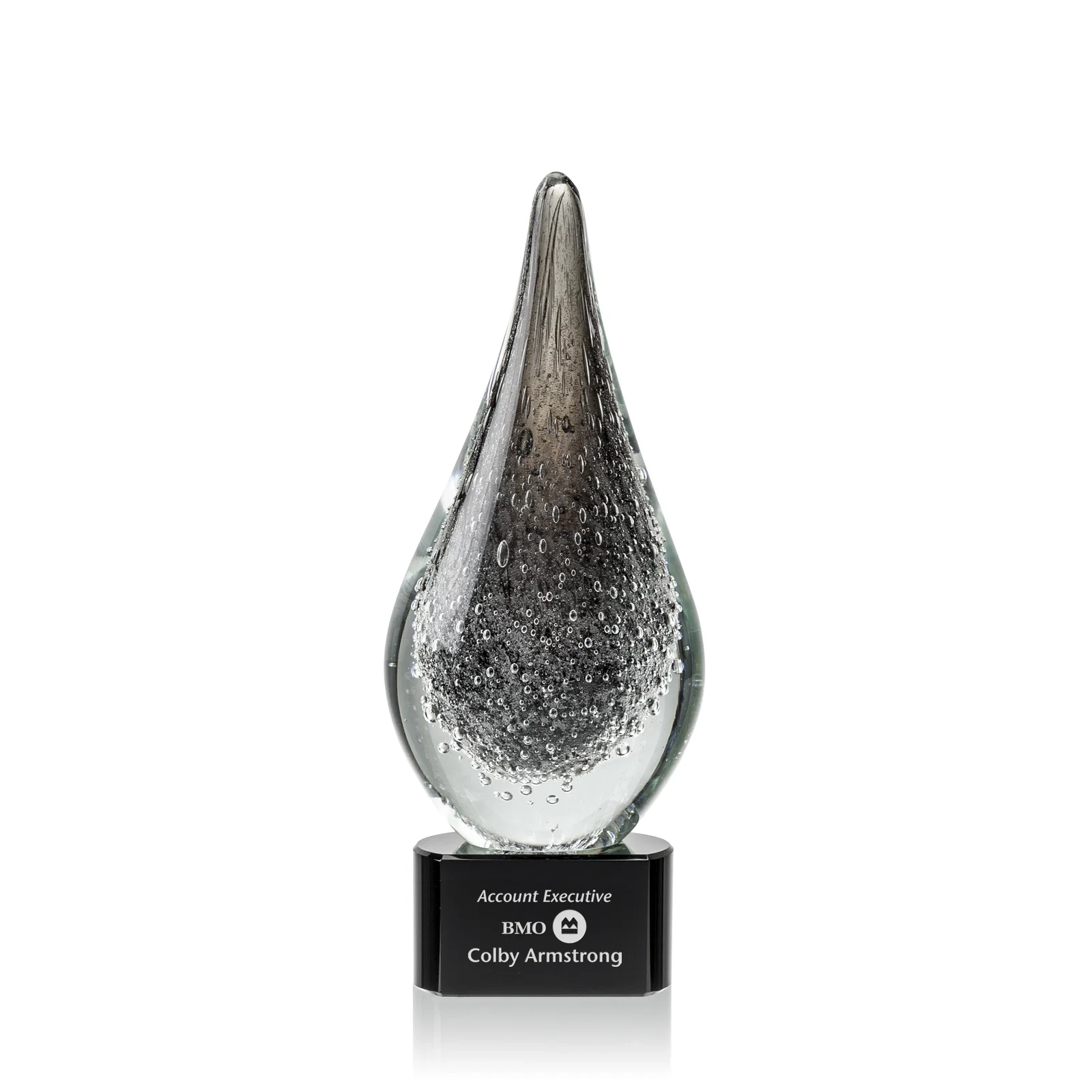 Custom Glass Teardrop Award in Black or Clear for donor appreciation