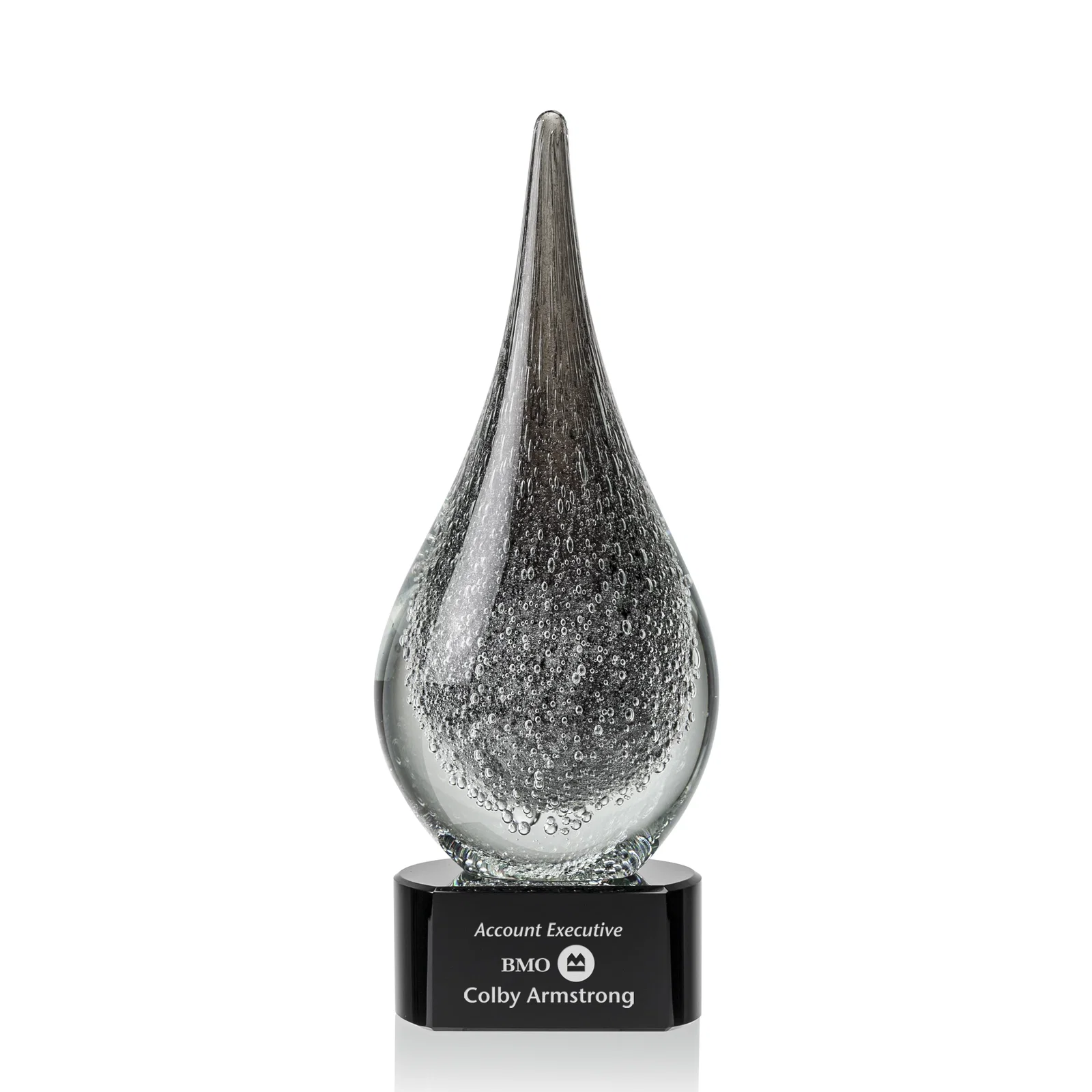 Custom Glass Teardrop Award in Black or Clear for graduation ceremonies
