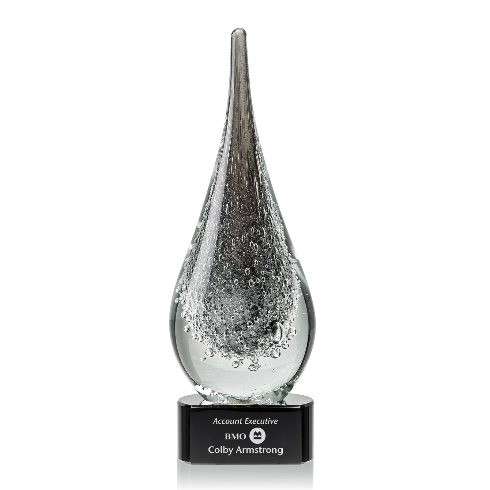 Custom Glass Teardrop Award in Black or Clear for safety achievement programs