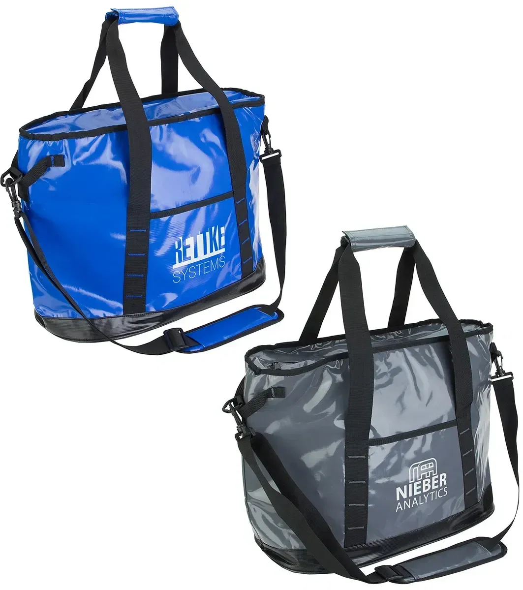 Equinox Tarpaulin Cooler Bag, custom promotional cooler bag front view with rugged tarpaulin shell and logo