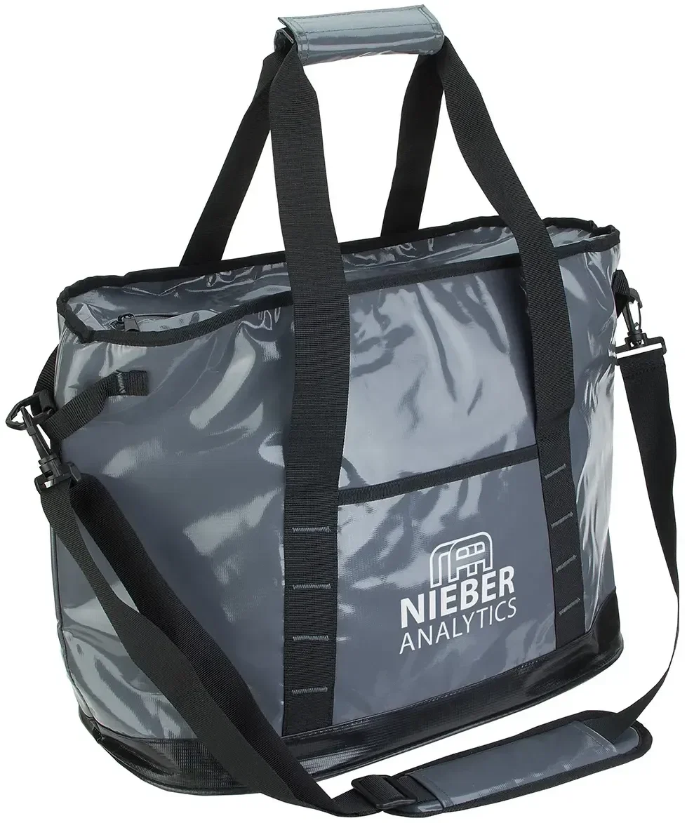 Custom Equinox cooler bag open showing 24-can lined interior