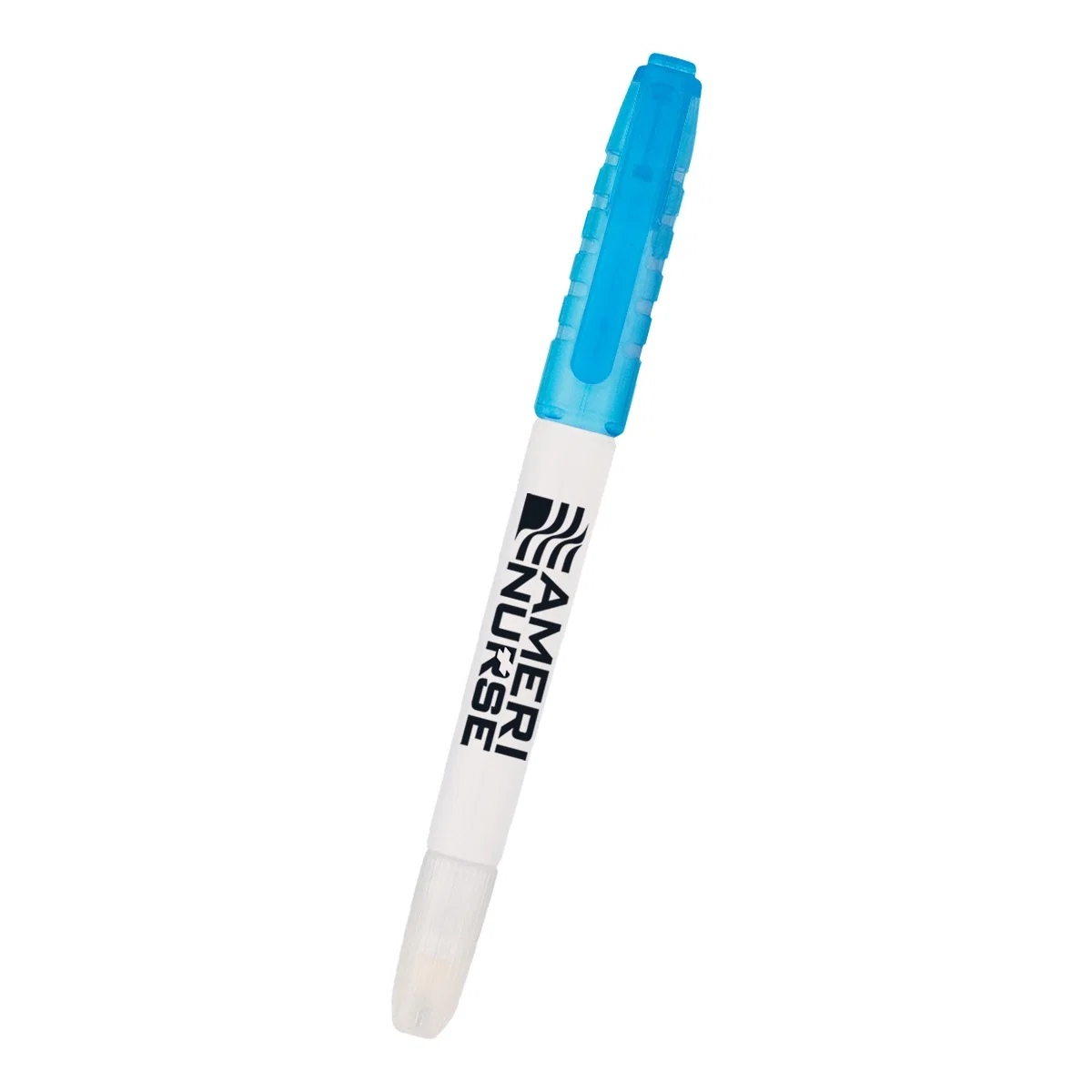 Erasable highlighter with a white barrel and colored cap