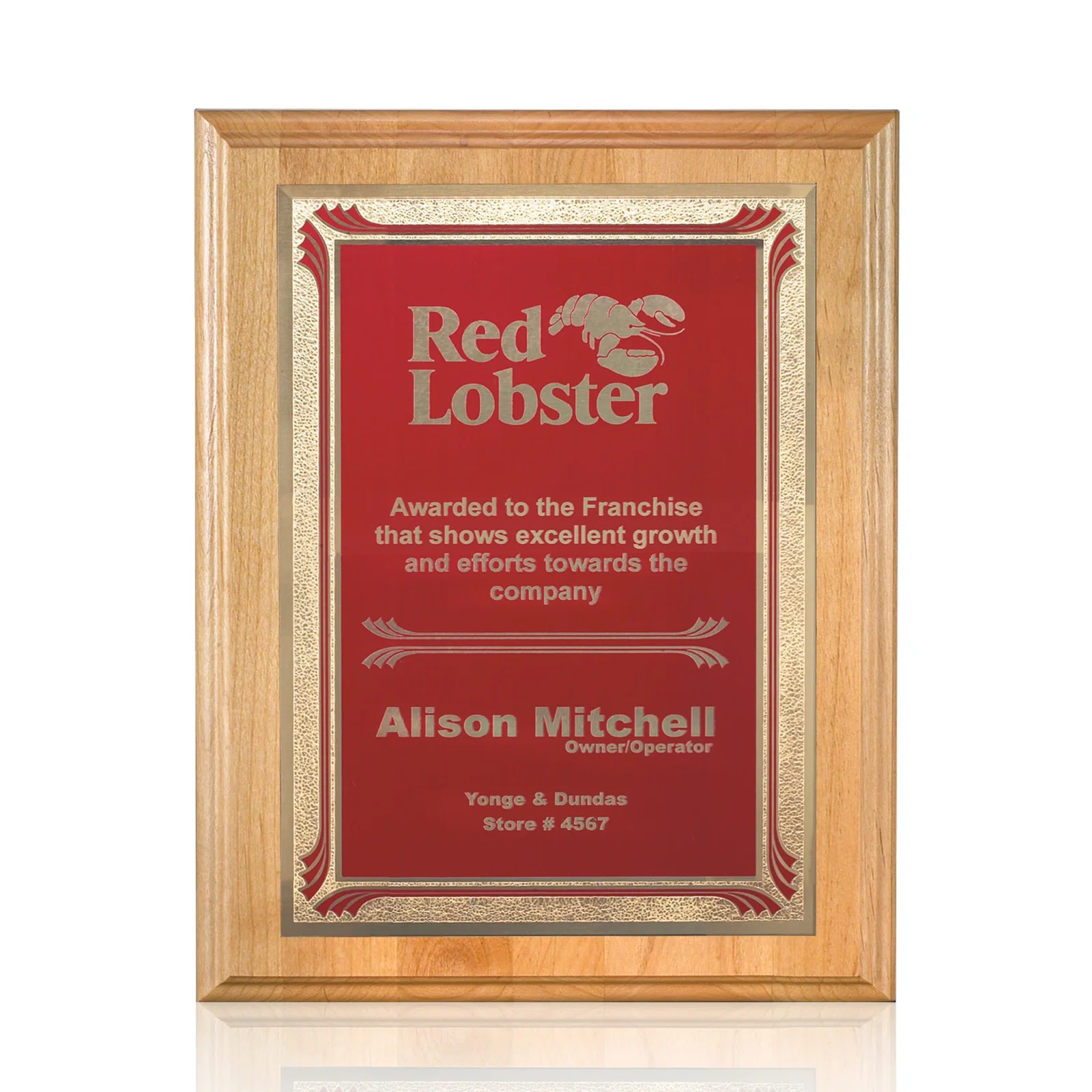 Custom Genuine Red Alder Wood Wall Plaque for corporate award ceremonies