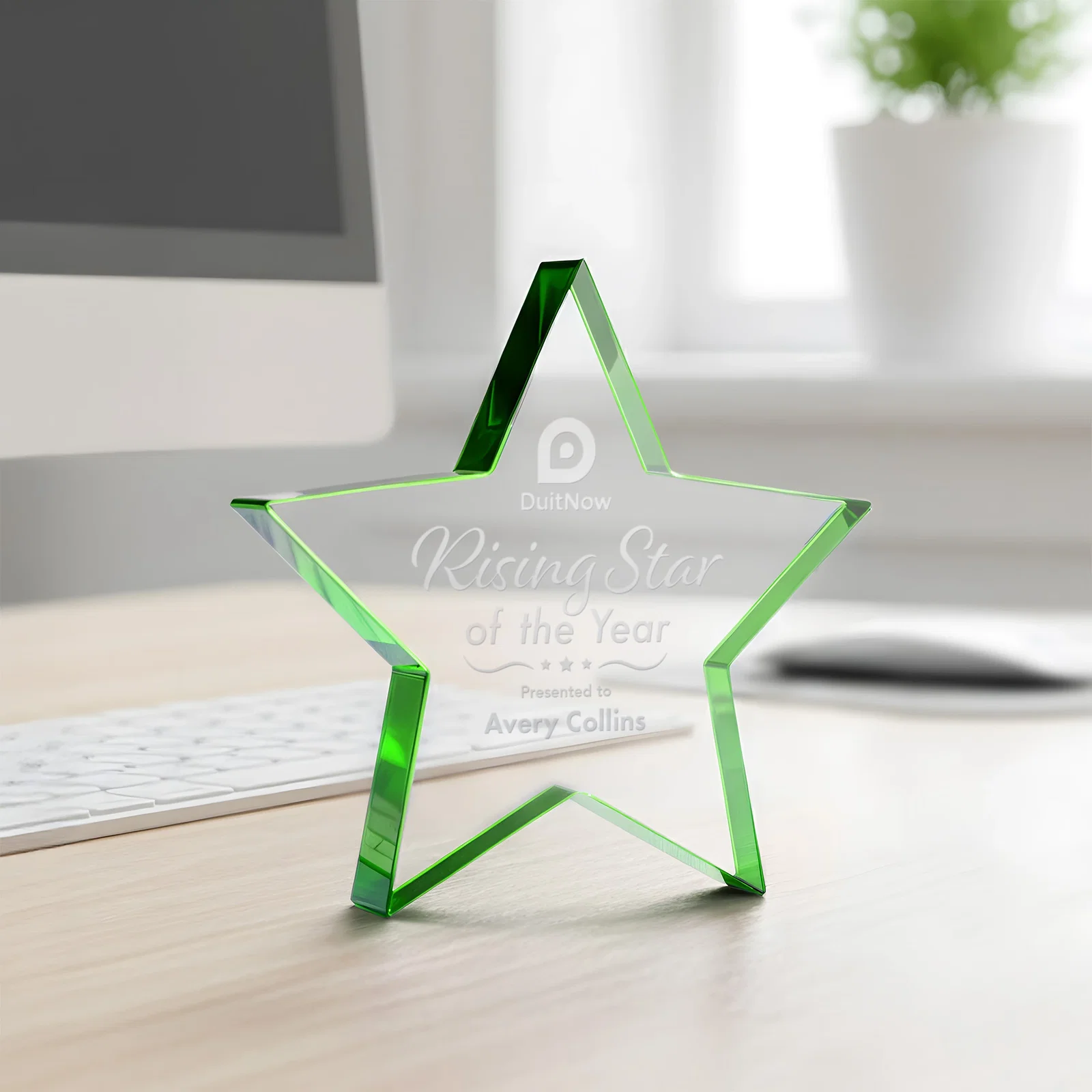 Personalized Starfire Crystal Star Award With Precision-Cut Edges, desk awards for sales achievement awards