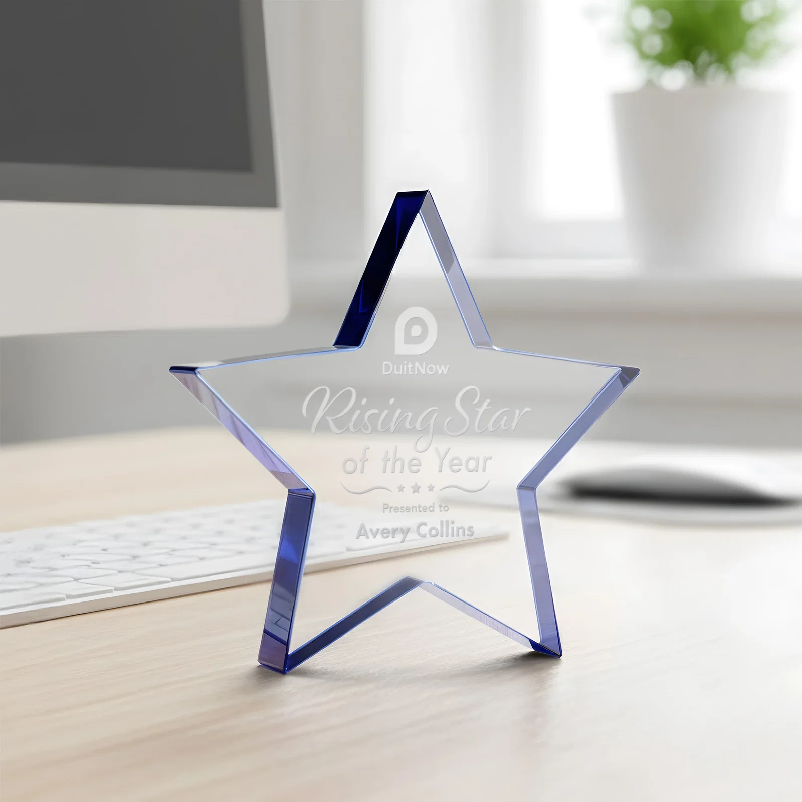 Personalized Starfire Crystal Star Award With Precision-Cut Edges, desk awards for safety achievement programs