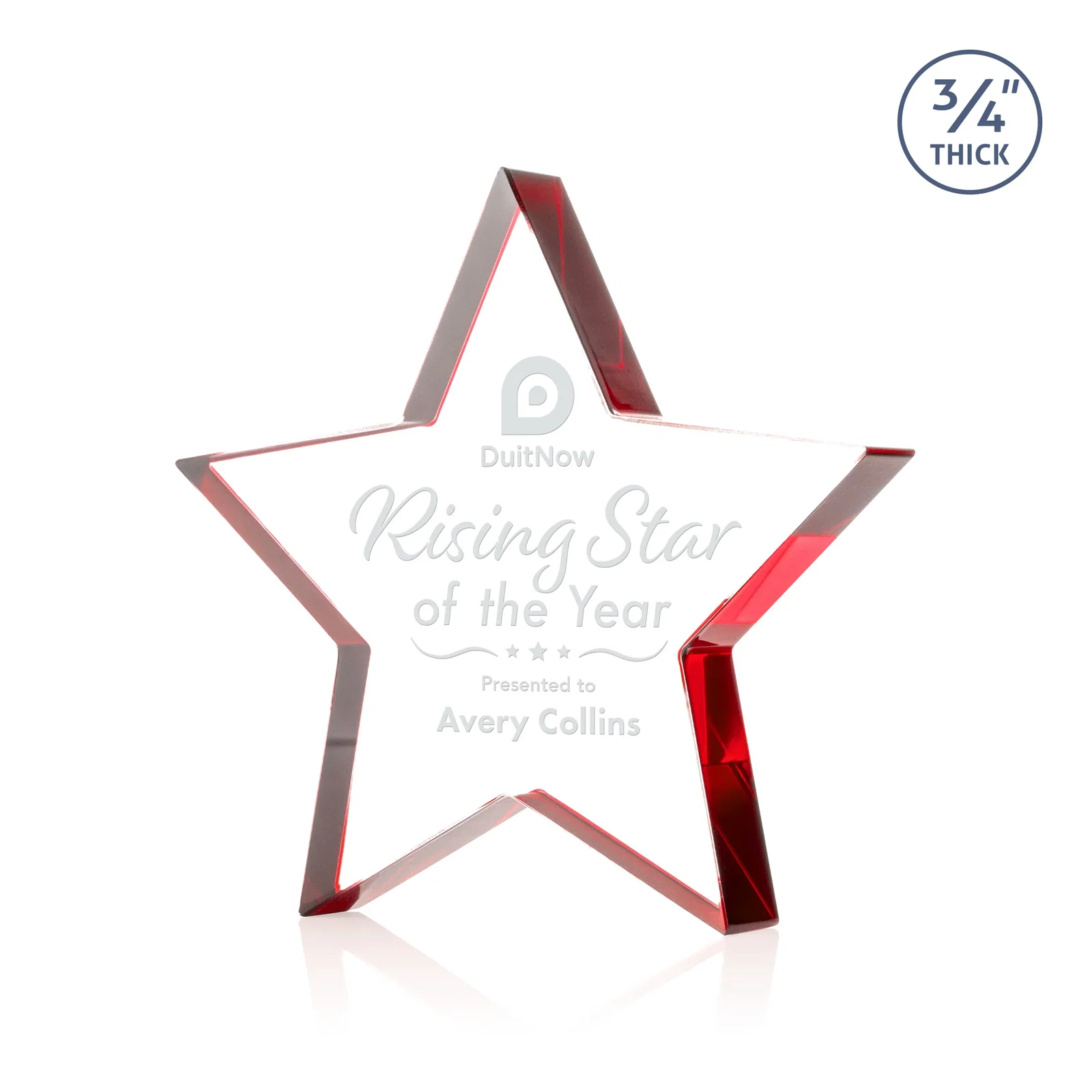 Personalized Starfire Crystal Star Award With Precision-Cut Edges, desk awards for company anniversary events