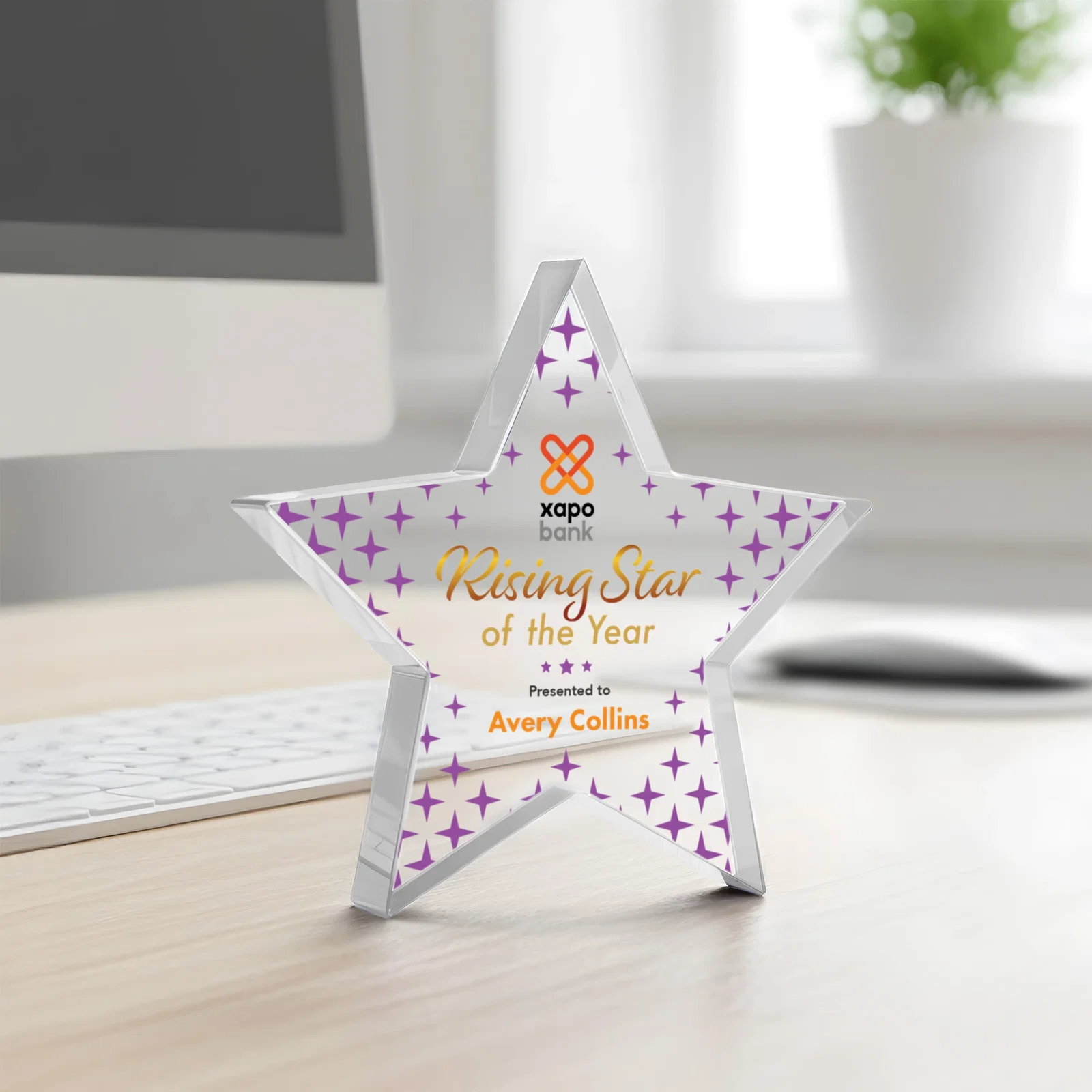 Promotional Starfire Crystal Star Award With Precision-Cut Edges, desk awards for donor appreciation