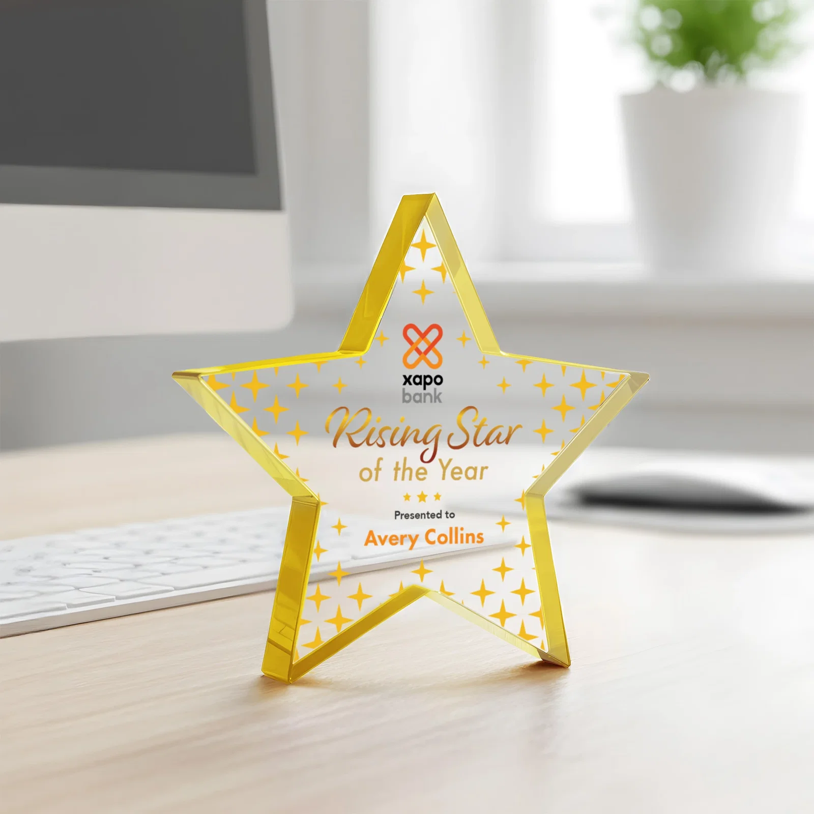 Promotional Starfire Crystal Star Award With Precision-Cut Edges, desk awards for company anniversary events