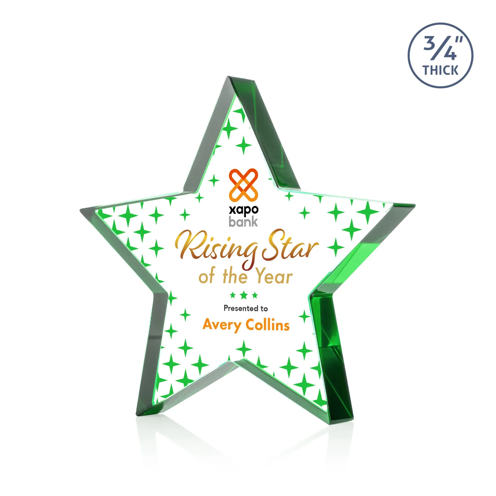 Branded Starfire Crystal Star Award With Precision-Cut Edges, desk awards for service anniversary gifts