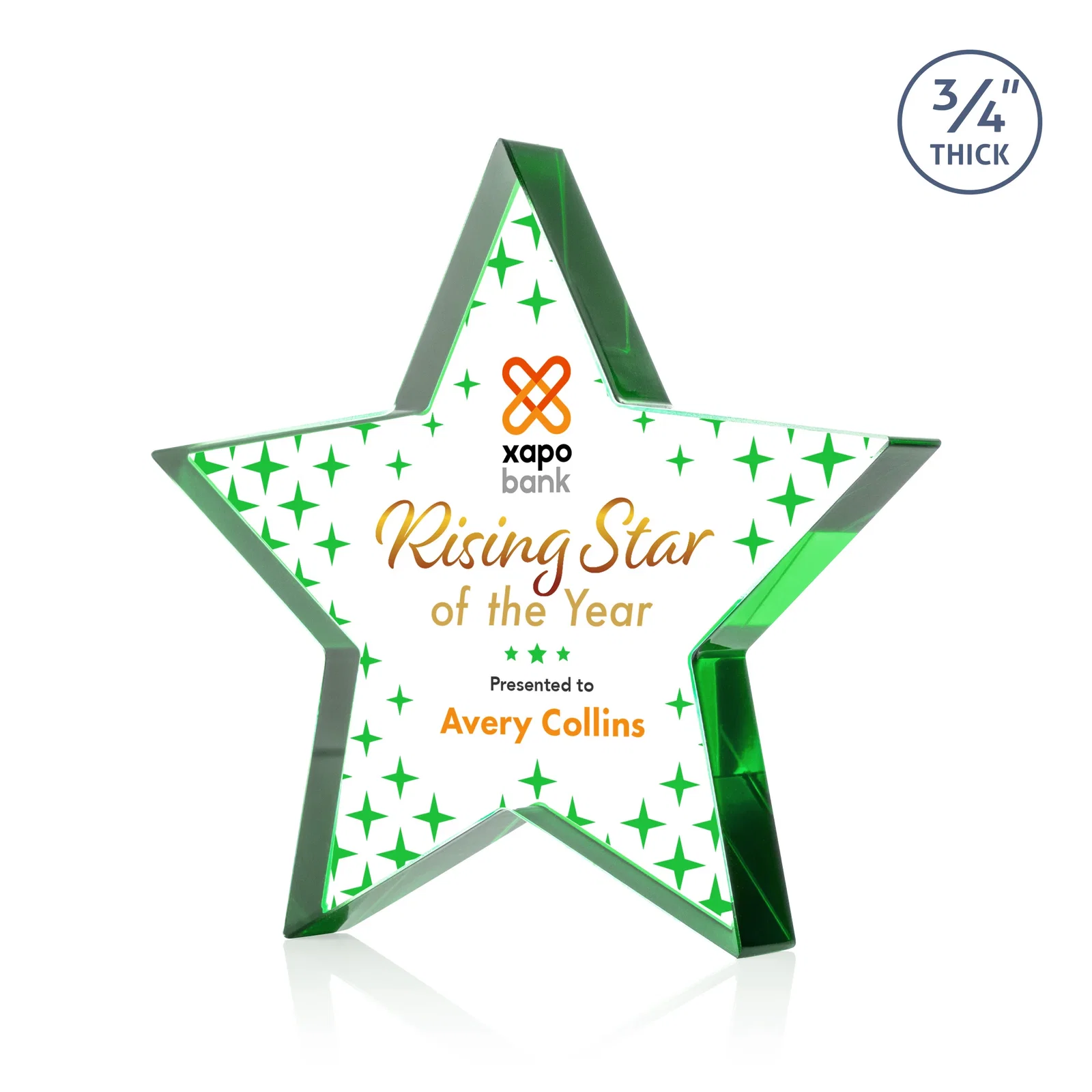 Branded Starfire Crystal Star Award With Precision-Cut Edges, desk awards for sales achievement awards