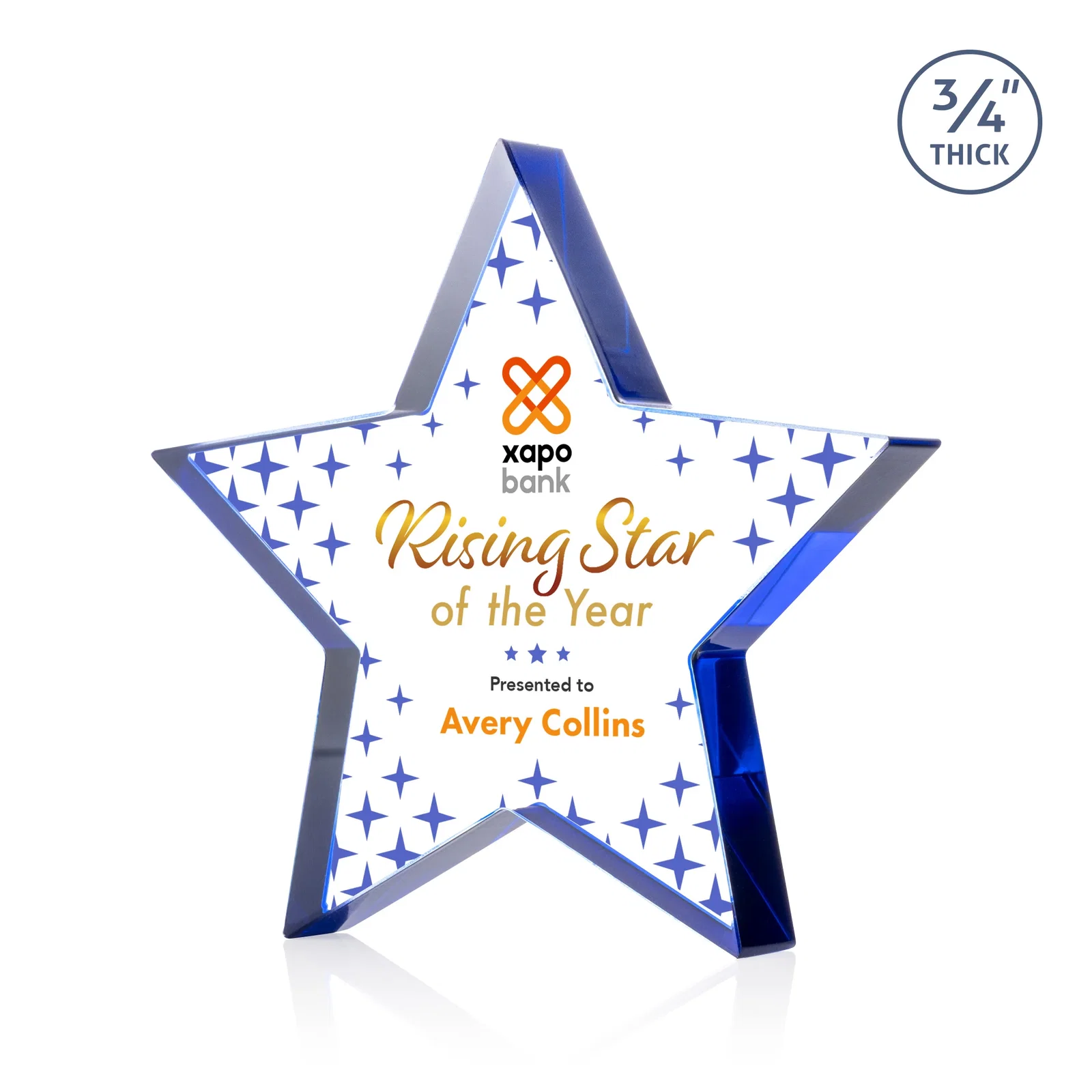 Branded Starfire Crystal Star Award With Precision-Cut Edges, desk awards for safety achievement programs