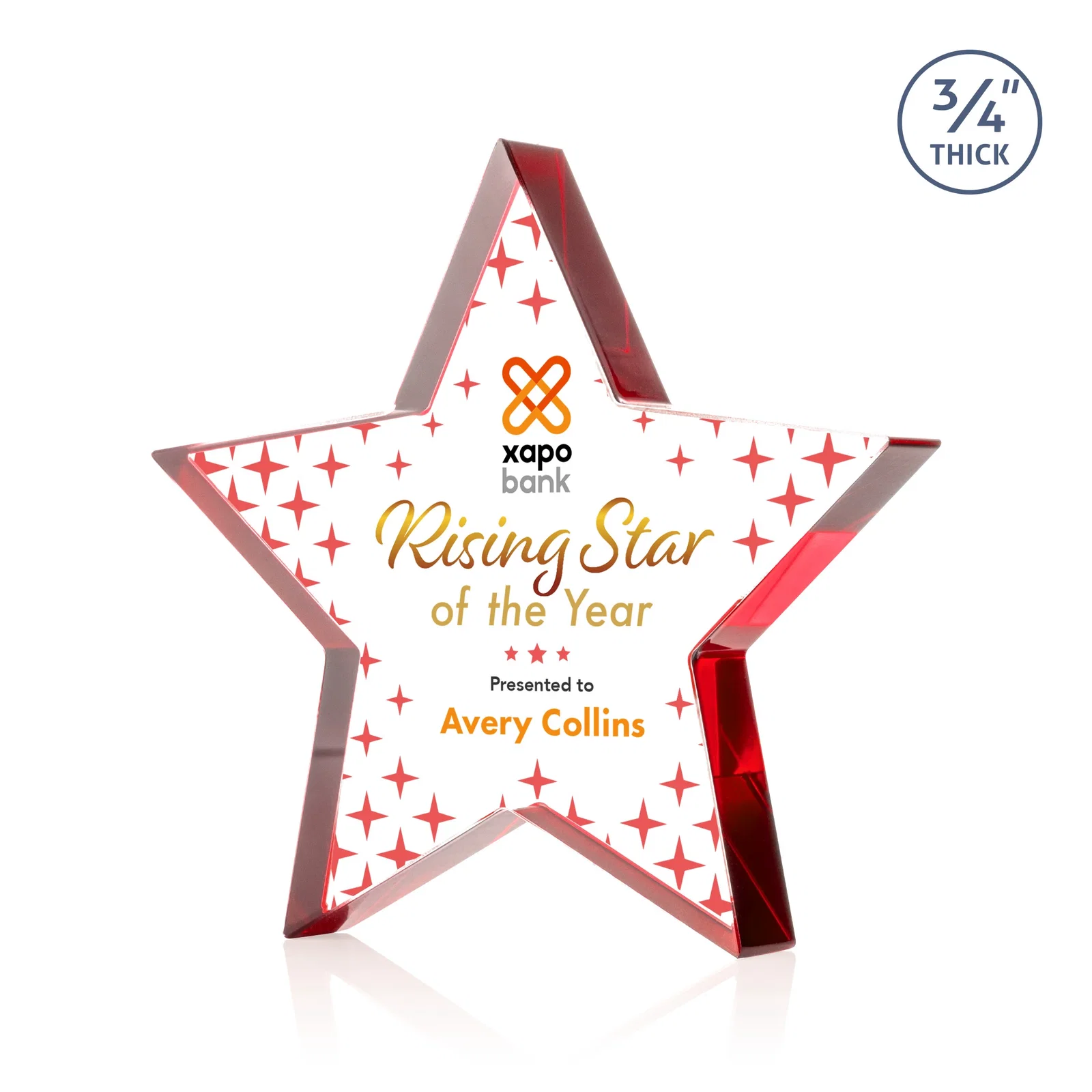 Custom printed Starfire Crystal Star Award With Precision-Cut Edges, desk awards for corporate award ceremonies
