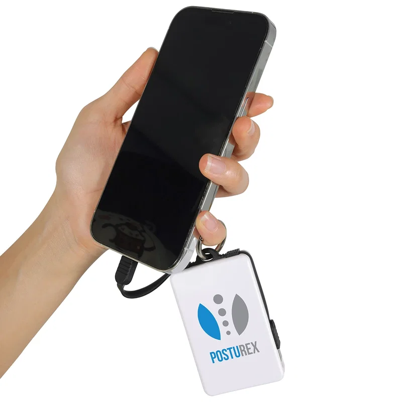 Angled view of the Esprit power bank with cables extended