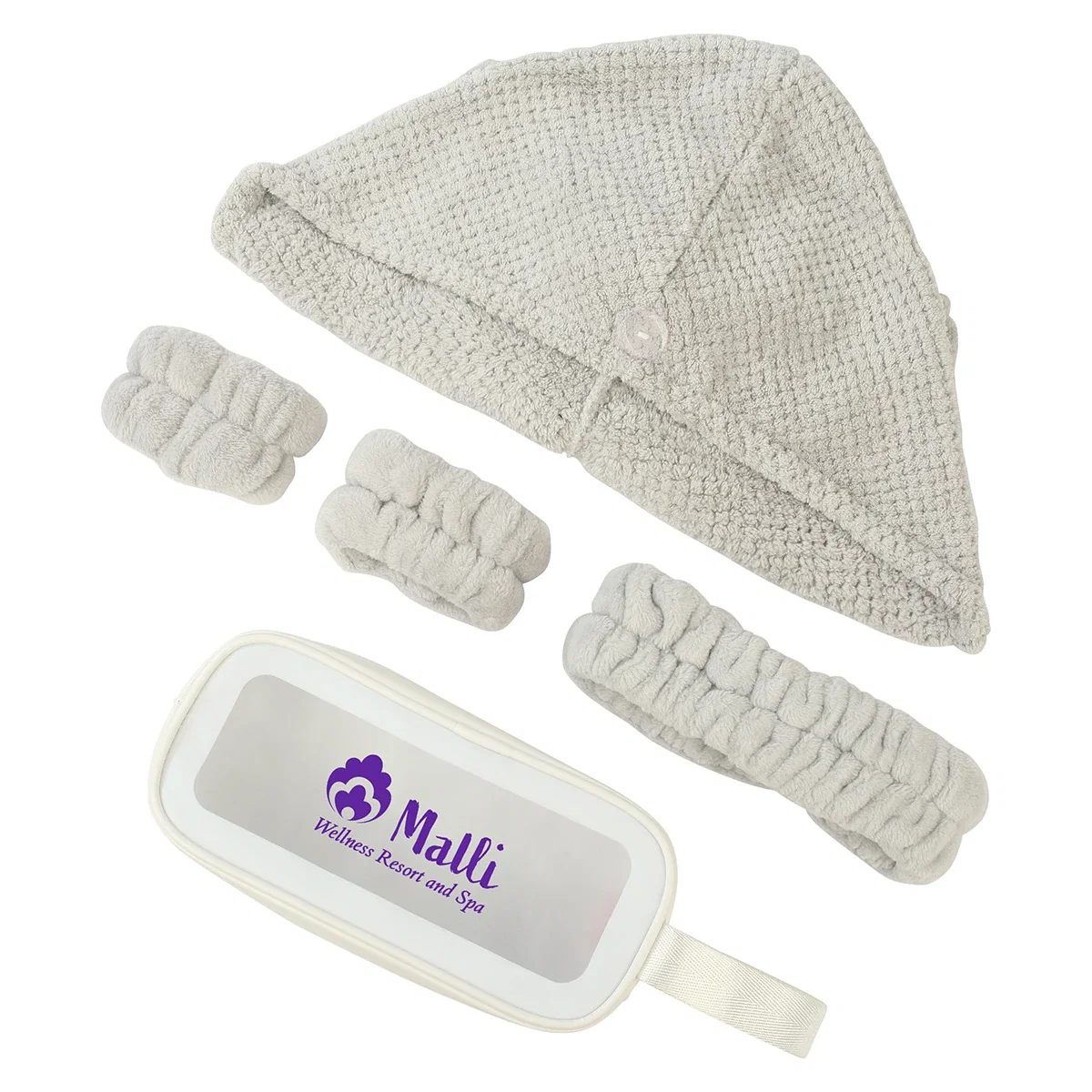 Custom Esprit Hair Care Spa Kit, front view of the branded spa gift set