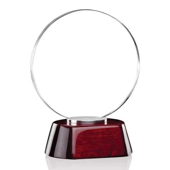 Custom Starfire Crystal Award on Aluminum and Rosewood Two-Part Base for team milestone celebrations