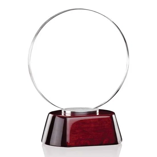 Custom Starfire Crystal Award on Aluminum and Rosewood Two-Part Base for donor appreciation