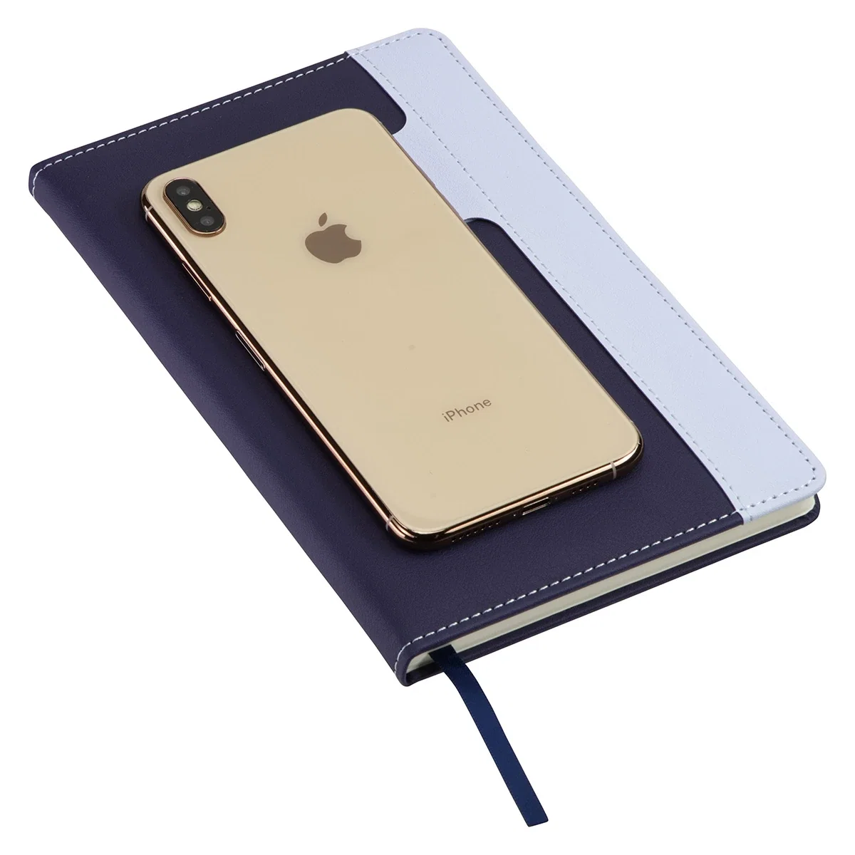 Estate Hardcover Stitched Journal opened to show its lined pages, branded journal detail shot