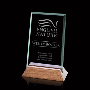 Jade Glass Rectangle Award In Slotted Black Walnut Base