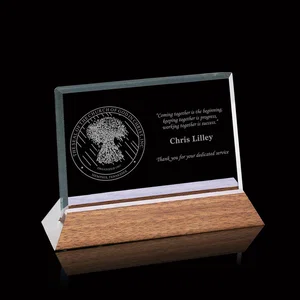 Starfire Crystal Award Tilted in a Slotted Black Walnut Base