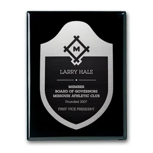 Ebony Piano Finish Wall Plaque with Etched and Antiqued Plate