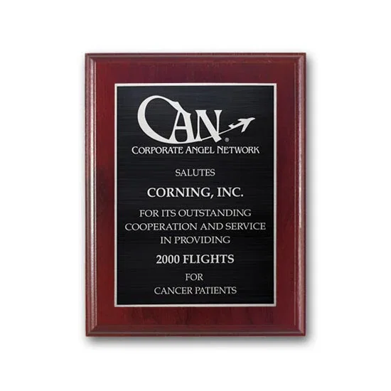 Custom Mahogany Walnut Wall Plaque with Etched and Antiqued Plate for corporate award ceremonies