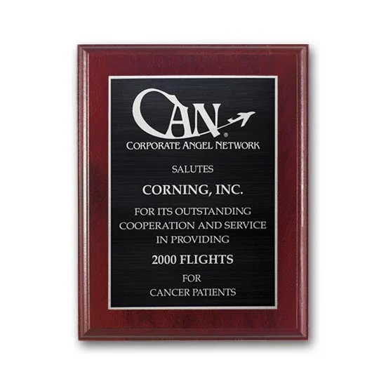 Custom Mahogany Walnut Wall Plaque with Etched and Antiqued Plate for service anniversary gifts