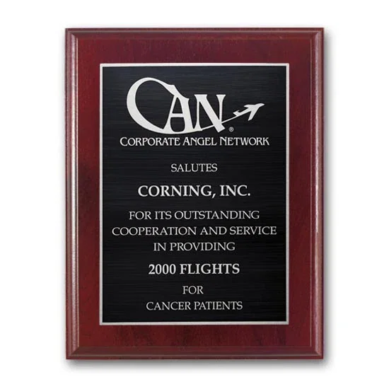 Custom Mahogany Walnut Wall Plaque with Etched and Antiqued Plate for sales achievement awards