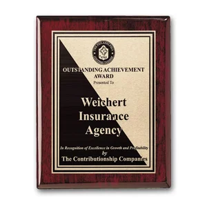 Rosewood Piano Finish Wall Plaque with Etched and Antiqued Plate