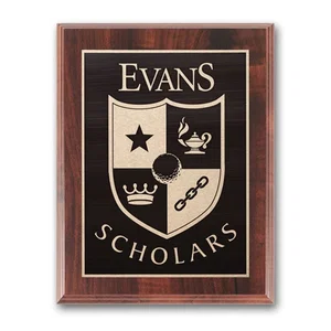 Simulated Walnut Wall Plaque with Etched and Antiqued Plate