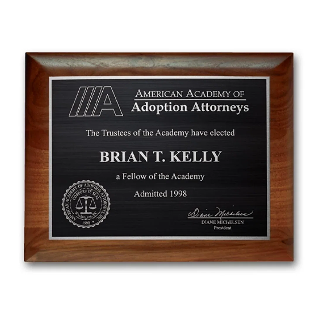 Custom Rolled-Edge Walnut Wall Plaque with Etched and Antiqued Plate for employee recognition